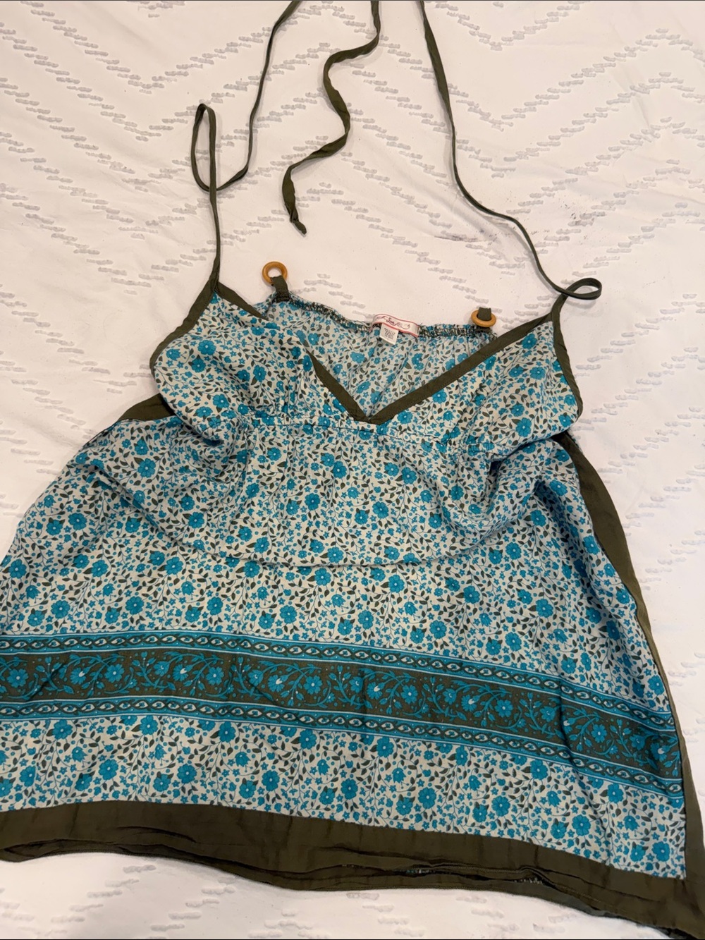 Lux Blue Floral Halter Camisole with Olive Trim